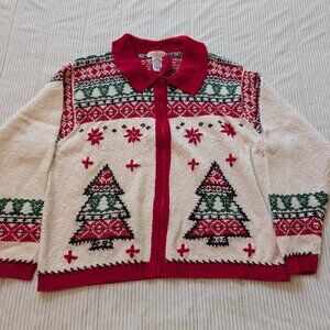 Yarnworks zip front holiday Christmas fair isle cardigan Large